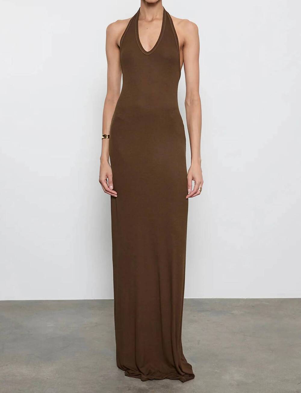 NEW ENZA COSTA silk rib halter maxi dress in chocolate